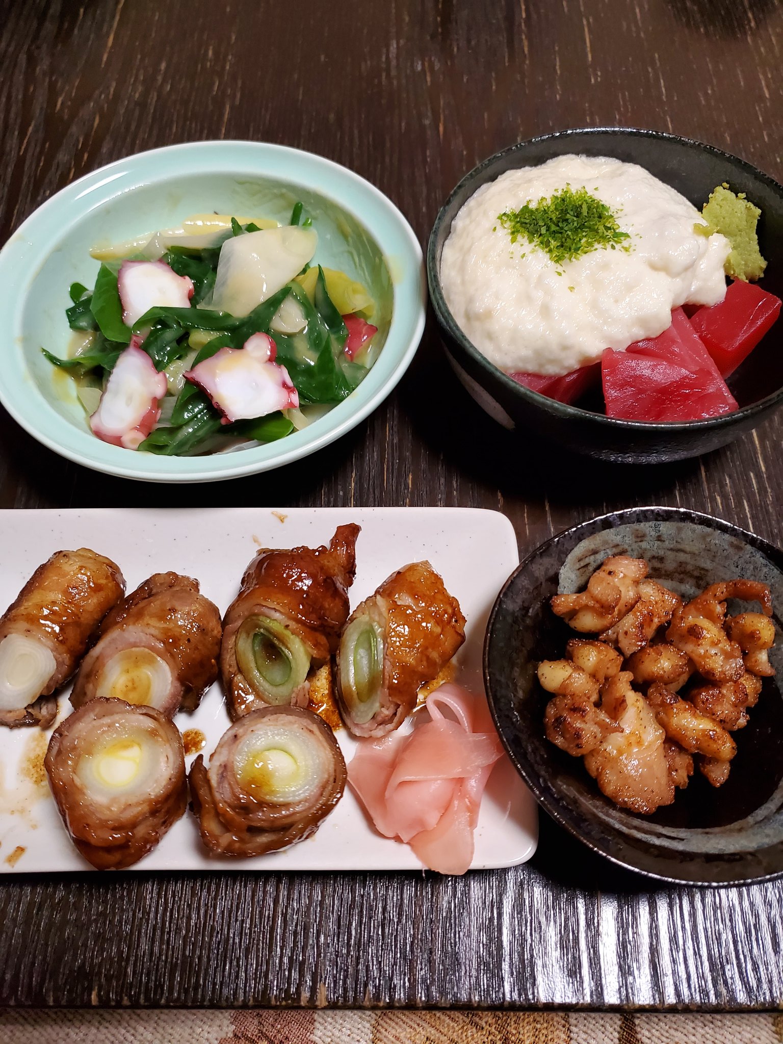 小暮 卓 居酒屋こぐ 今日は深谷産の長ネギと大和芋がメイン 長ネギの肉巻き ネギとタコのぬた マグロの山かけ どれも美味いぞ 渋沢栄一ありがとう T Co Is6kbugf3o Twitter