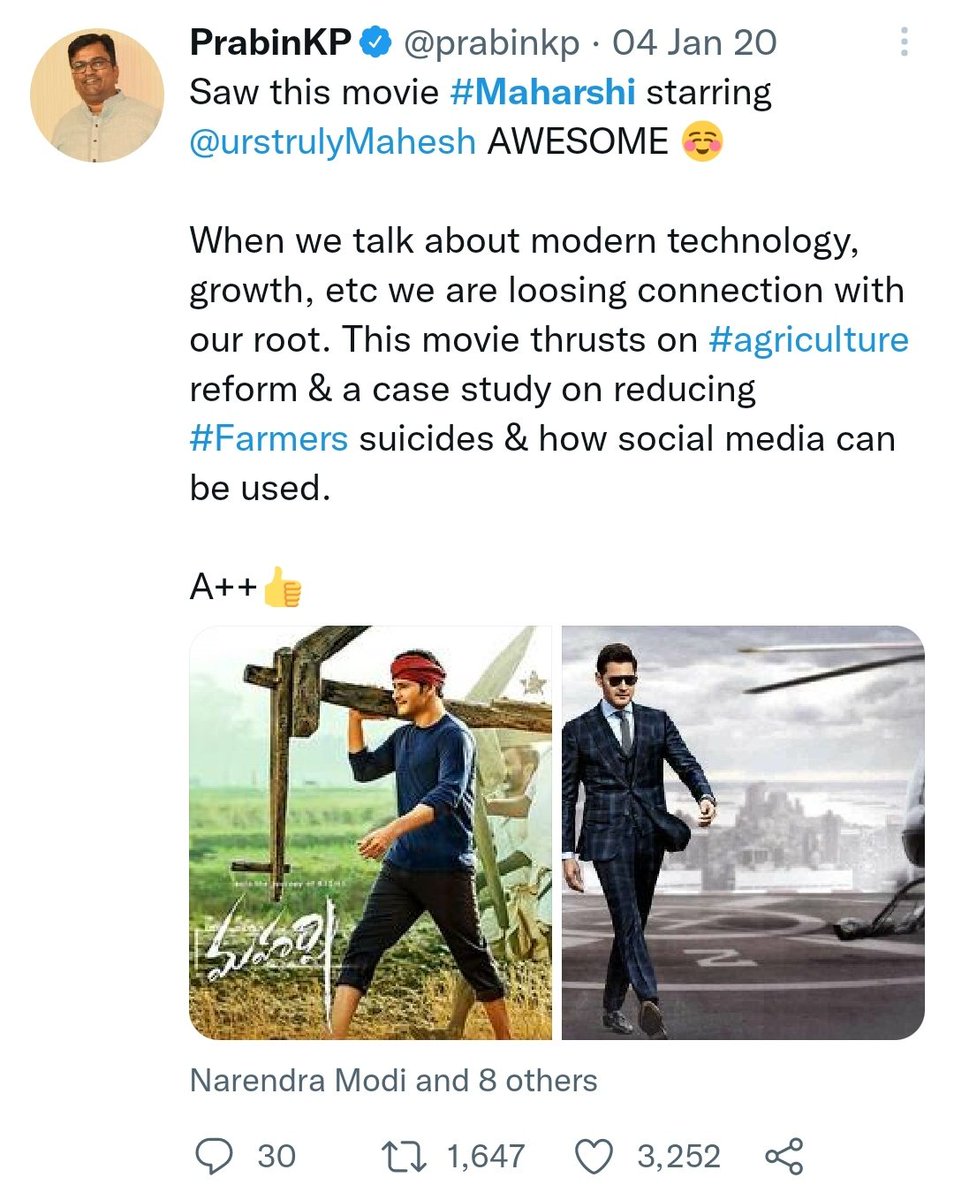 prabinkp's tweet photo. Saw this much talked about movie #Pushpa
Not what I had expected. Not even in league with #KGF . Even the Sami song failed to engage.

So far, in all these years, only one movie #Maharshi I can't able to wipe off my memory. The BESTEST @urstrulyMahesh 🙏 Truly National🇮🇳 https://t.co/dcRytcitu0
