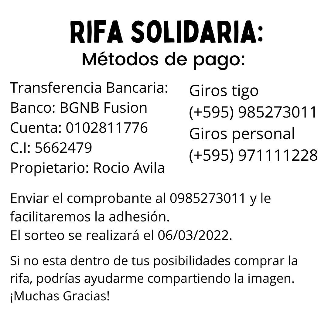 ¡Hola a todos!. Recientemente fui admitida a una universidad de Estados Unidos para estudiar química por 4 años.🇺🇸
Estoy realizando una rifa para poder financiar mi pasaje, visa, y otros documentos de estudiante internacional. ¿Me ayudas?❤️
Contacto: 0985273011 
¡Muchas gracias!