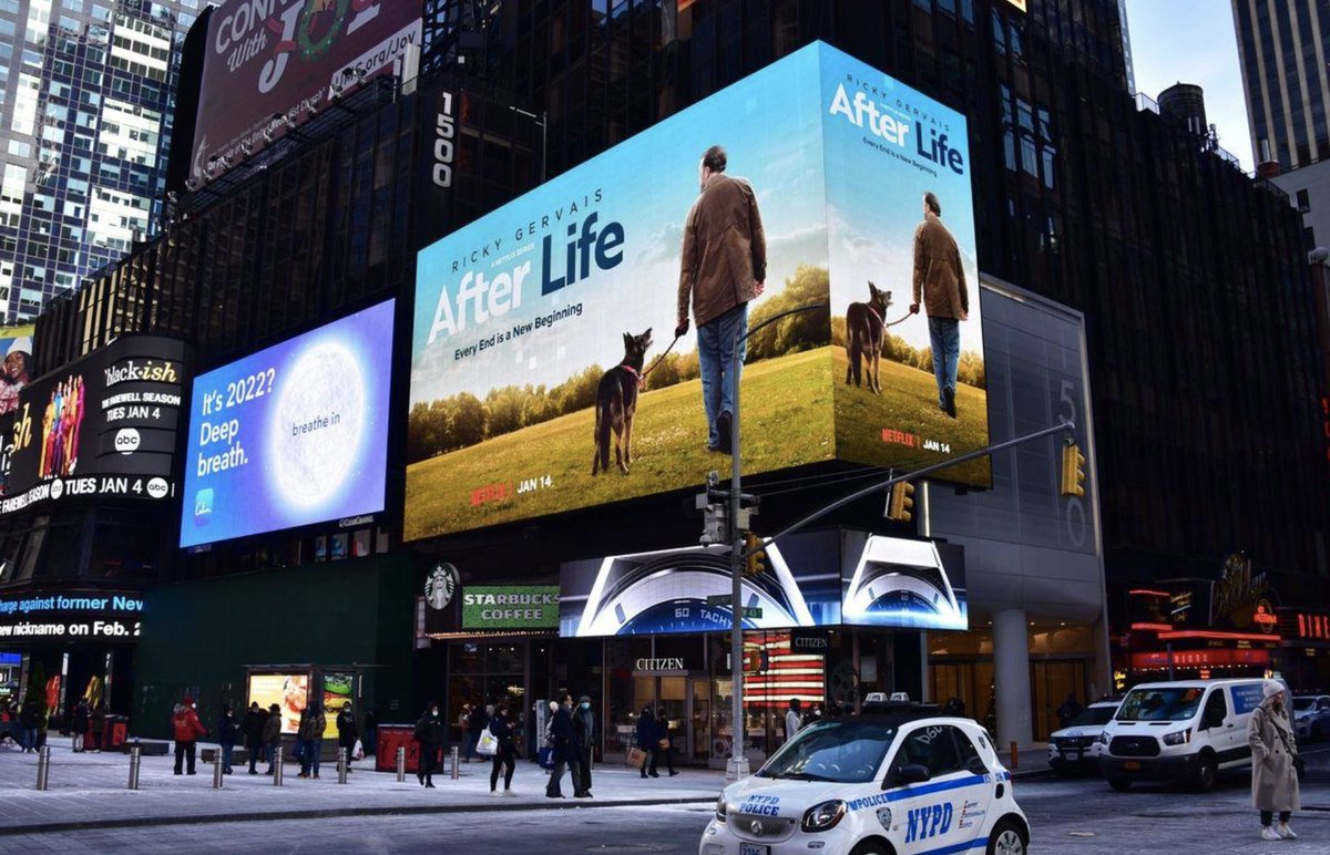 rickygervais's tweet photo. Times Square, New York. #AfterLife https://t.co/u5uZTvh8bZ