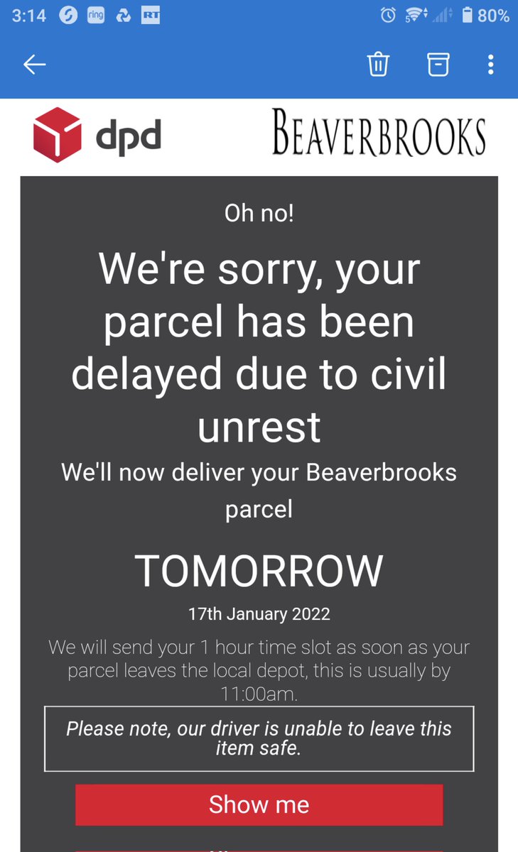 kindlykev's tweet photo. Let's check why @DPDgroup_news can't deliver my parcel to leafy Warwickshire today https://t.co/niWgpa2lXU