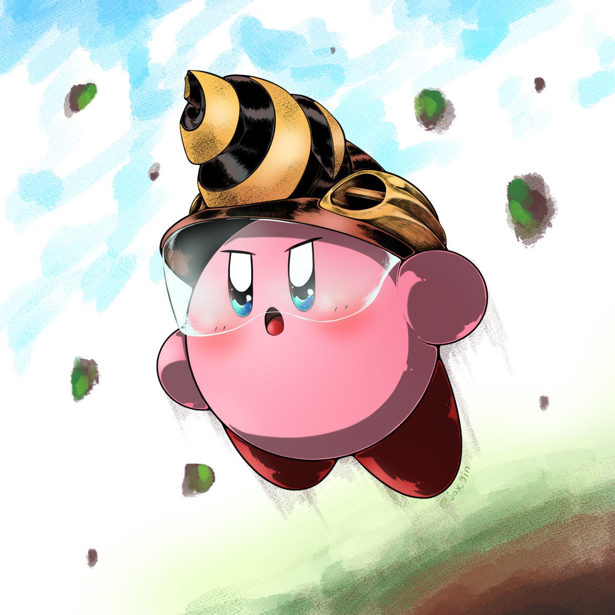 kirby open mouth no humans blue eyes blush solo helmet sky  illustration images
