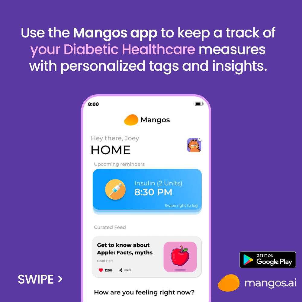 joinmangos's tweet photo. Use the #MangosAI application to keep a track of your #Diabetic #lifestyle with action tags and #insight. We’ve got you covered with the right data and personalized recommendations. Try @mangos_ai now available on Playstore.

#healthcare #diabetes #mangos #t1d #t2d #joinmangos https://t.co/TnRAuUaj1W