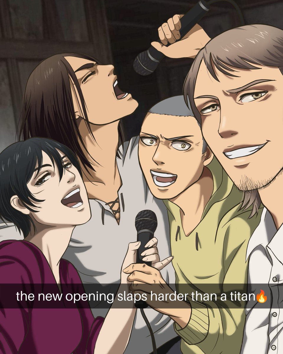 mikasa_yogurt's tweet image. Karaoke night gone wild 🔥
#AttackOnTitan #aot #AotFinalSeason #shingeki #Eren #mikasa #jeankirstein #connie