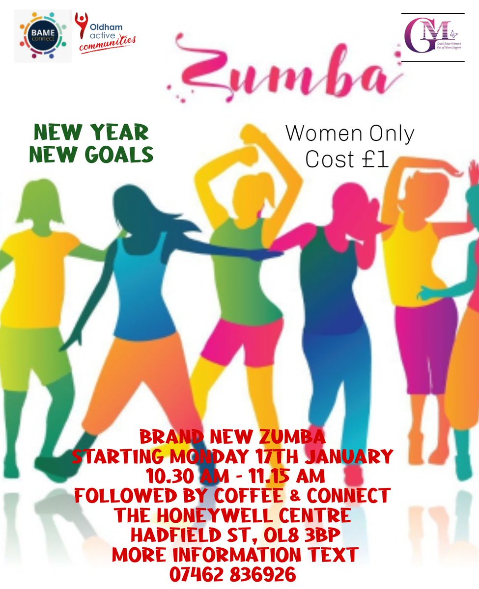 BameConnect's tweet photo. Get fit & Connect : Excited to be starting our BRAND NEW Zumba Class 17.01.22 in partnership with @OldhamActiveCom @GMSAW2021 A great way to #improvephysicalhealth #makenewfriends #havefun #laugh #Dance More details on the poster 👇🏾 #Zumba
@oldhamcares @RachelDyson84 https://t.co/vqbWPIZQZW
