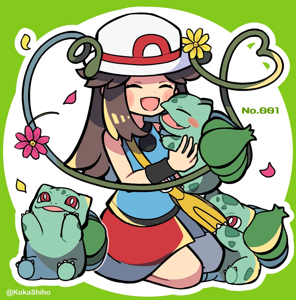 フシギダネ「リーフ&フシギダネ
(Leaf & Bulbasaur) - Pokémon 
」|紅霞しほのイラスト