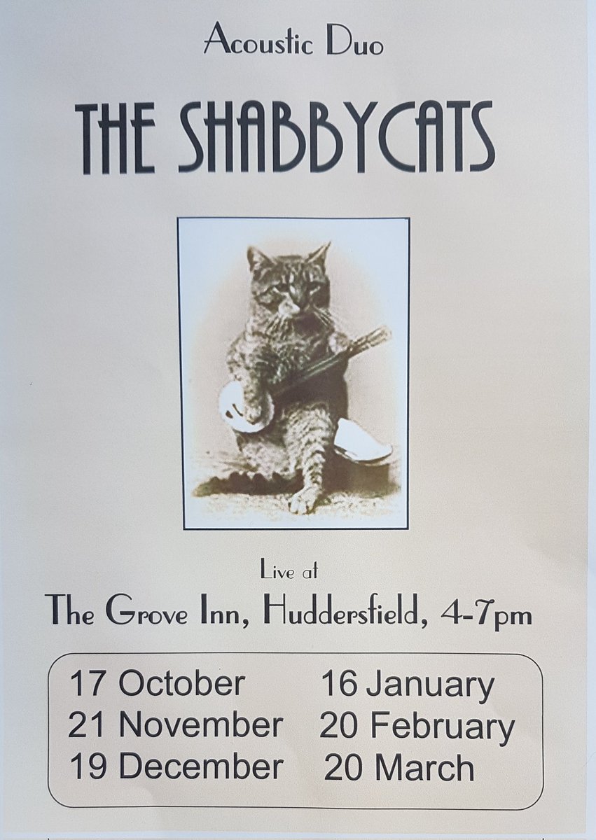 TheShabbycats's tweet photo. It's our first trip of the year to fabulous @TheGroveHudds in #Huddersfield this afternoon 4-7pm. Can't wait!! ๐บ๐ถ๐ #tryanuary #livemusic #realale #craftbeer #Every3rdSunday https://t.co/ODpCb9GRCq