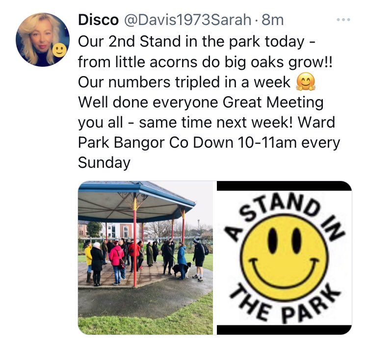 Our numbers are growing 🥳 a great turnout for our 3rd #StandinthePark  ward park Bangor Co Down every Sunday 10-11am everyone welcome.    Stand in the park with us.