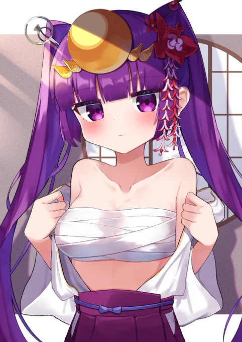 さらしを巻いてるから恥ずかしくないツクヨミちゃんかわいい

#パズドライラスト 