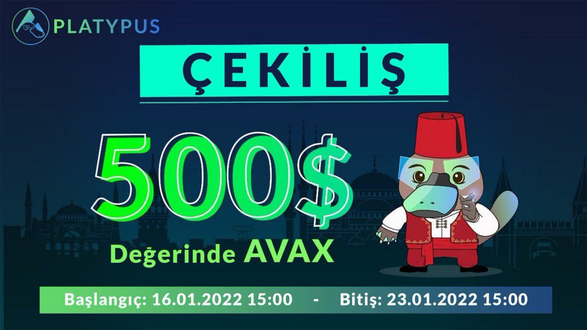 PlatypusTR's tweet photo. Beta Lansmanımızı kutlamak için Türk topluluğuna özel olarak 10 kişiye toplam 500$ ödüllü ( 50$ / kişi ) çekiliş hazırladık 🎉 🇹🇷

✅Başlangıç: 16.01.2022 15:00
✅Bitiş : 23.01.2022 15:00

Çekilişe katılmak için👇🏻👇🏻
https://t.co/E2Q6ojZqdA https://t.co/VT0YAKhBQd