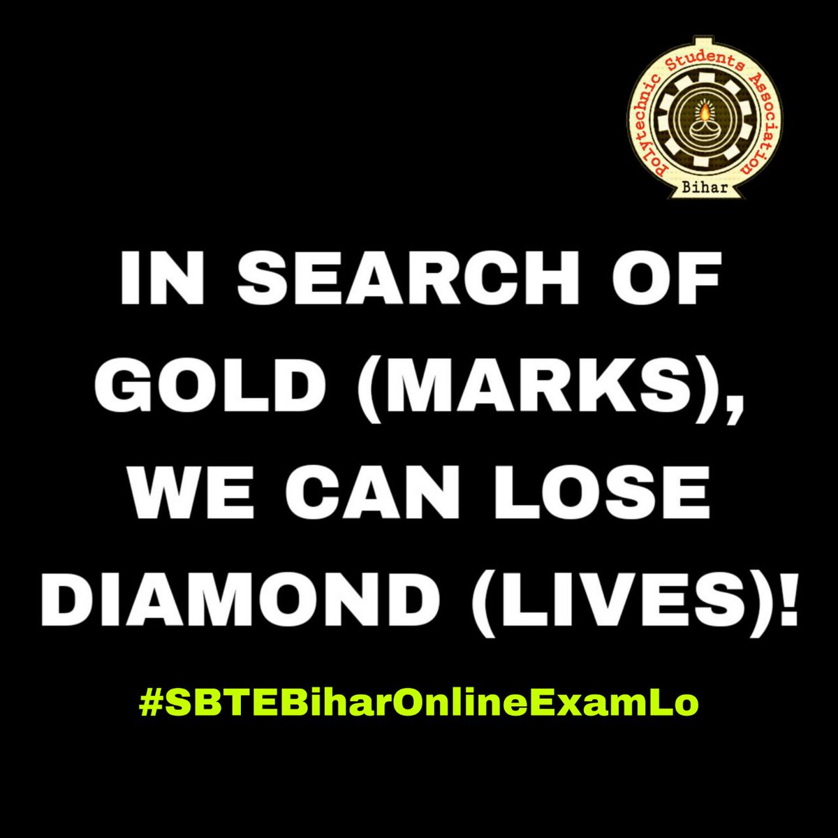 TSYPIndia's tweet photo. Corona mahamare se bachao ke liye exam online hona chahiye

@NitishKumar @sumit4chakai @VijayKChy @jayantjigyasu
 @tarkishorepd @NidhiTanejaa
@EduMinOfIndia

#SBTEBiharOnlineExamLo https://t.co/h8zPZj8cqE