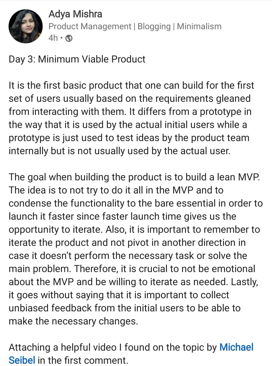 Adya_Unparallel's tweet photo. #lean #mvp #minimumviableproduct #productmanagement #100daysofproductmanagement https://t.co/5zxRoiw4Jg