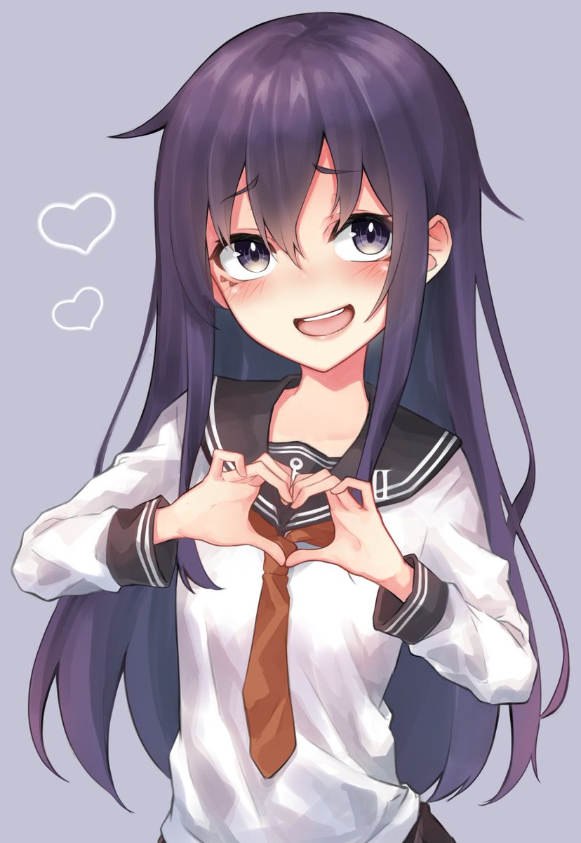 akatsuki (kancolle) 1girl solo long hair heart hands heart school uniform serafuku  illustration images
