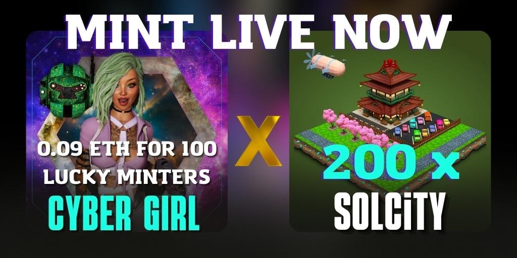 adityaxnft's tweet photo. 🏆 Epic #NFTGiveaway 👩‍🎤🦸‍♀️

Mint @NFTCybergirl goes fast 🔥
Floor price is already 3X

🎁 Prizes: 
100 x 0.09 ETH | $29.000
200 x Solcity NFTs | $30.000
 
1️⃣ Follow
@NFTCybergirl
@Solcity_nft
@LaunchNFTs &amp; me
2️⃣ Retweet &amp; Like 
3️⃣ 📌Tag some friends

#NFTCommunity https://t.co/kHoxL8Tjg7