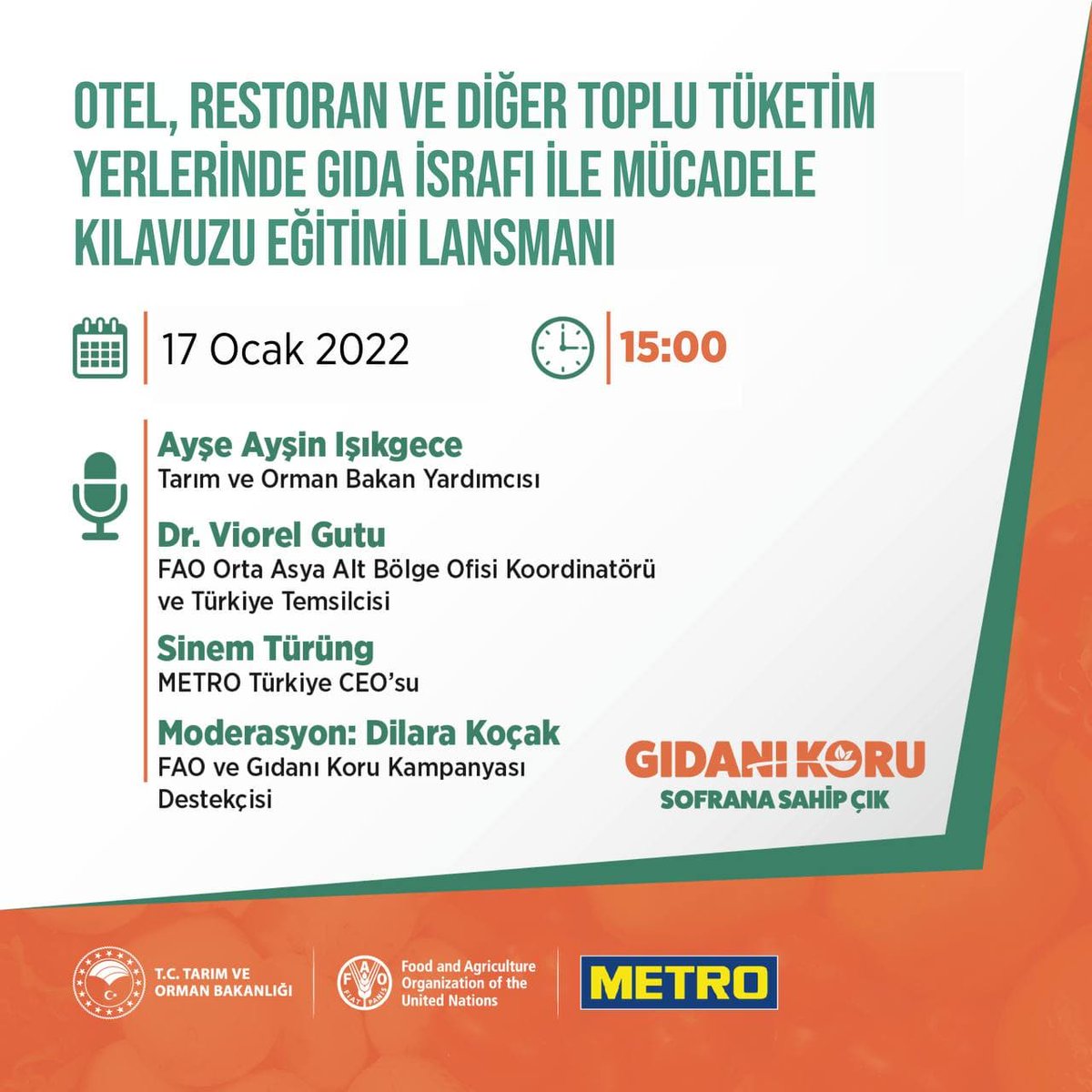 Otel, Restoran ve Diğer Toplu Tüketim Yerlerinde Gıda İsrafı ile Mücadele Kılavuzu Eğitimi Lansmanı’na davetlisiniz. 

🗓️17 Ocak, Pazartesi
🕔15:00
📌 Sosyal medya hesaplarımızdan canlı takip edebilirsiniz.
