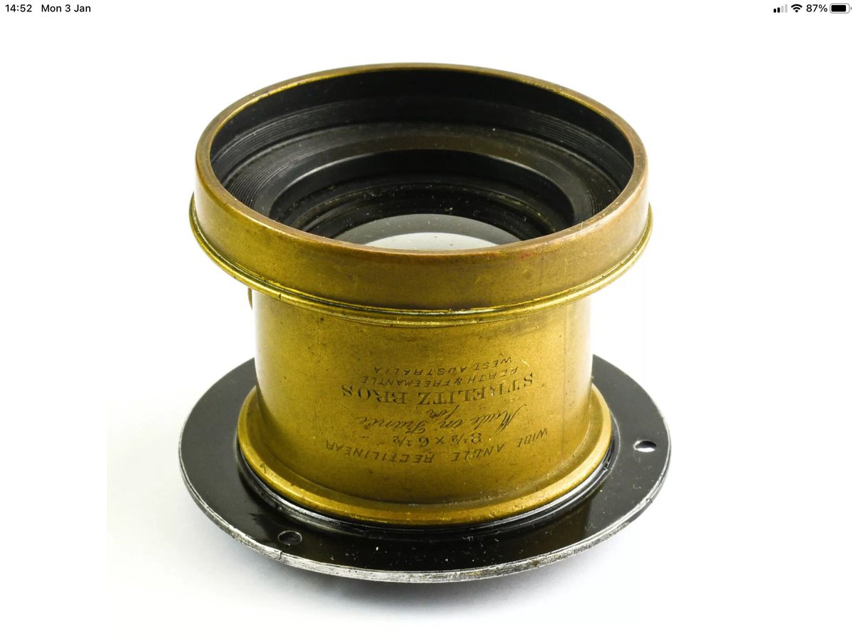 dallastexjr's tweet photo. My eBay buy of the week - a camera lens once sold by the #Strelitz Bros of #Perth and ‘Freemantle’. This lens is perhaps around 120 years old. I’m currently writing a book on Viking House which features these two men (and their families), one of whom started the @RACWA. @wamuseum https://t.co/cAT8AcX52s