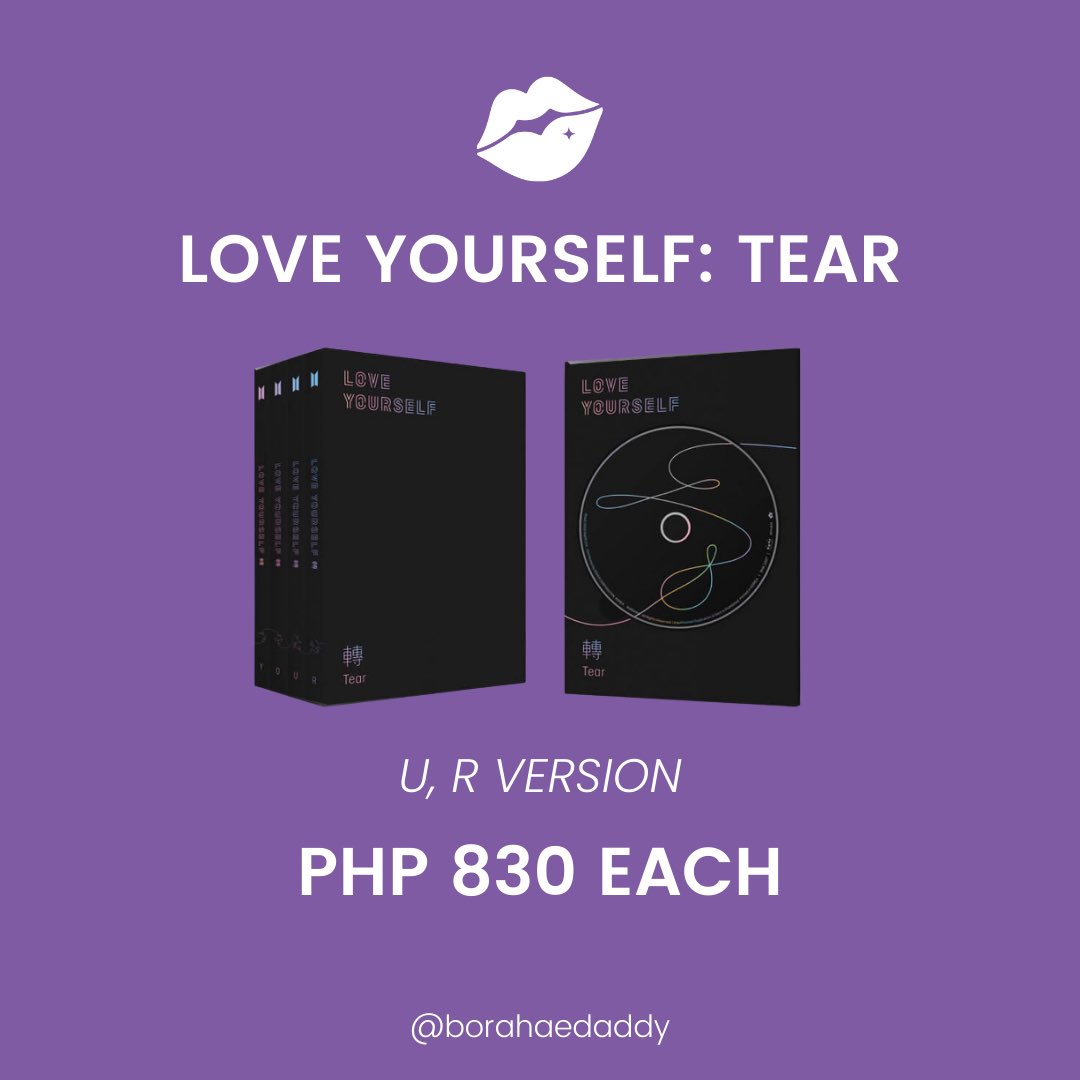 borahaedaddy's tweet photo. Soon to be On-hand BTS Albums

LOVE YOURSELF: TEAR
U, R ver (1 slot each)

₱ 830

DOP: 50% DP bal on Jan 30
ETA- End of Jan

DM us to avail!

🏷 lf lfb wts bts albums stbo ly tear ph go

#BorahaeDaddy #BTS #DaddyHasIt https://t.co/WlH0Nrkt54