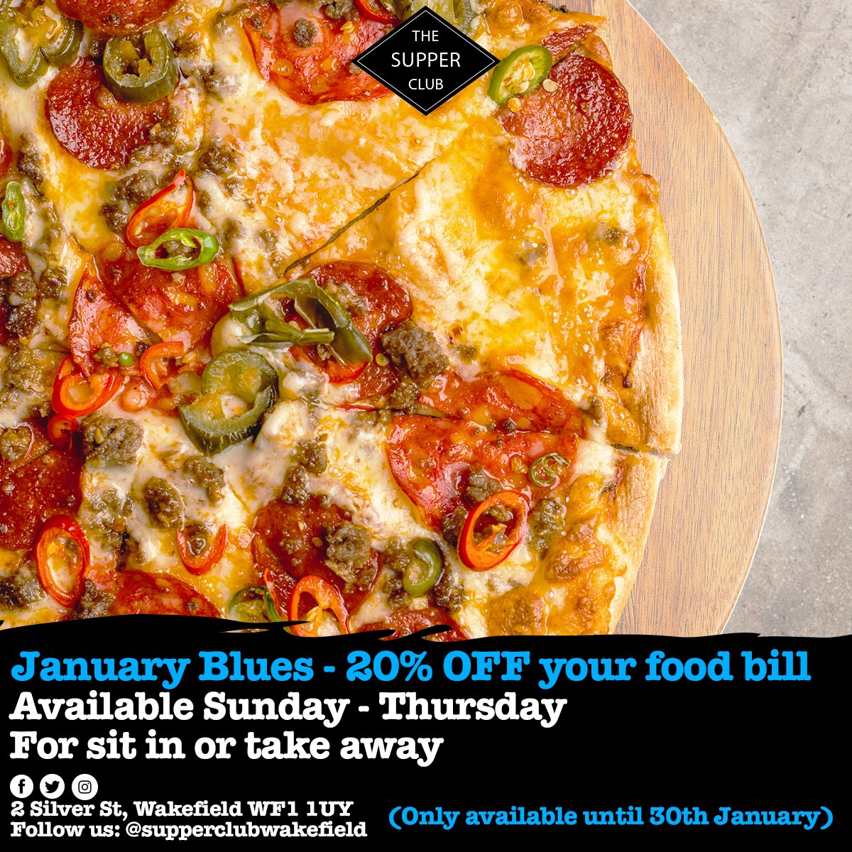 January Blues, then how does 20% OFF your food bill sound? 🤩 Available Sunday - Thursday for sit