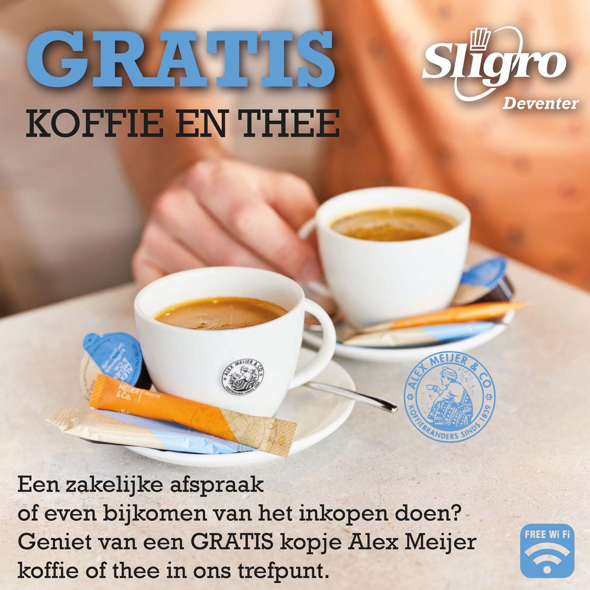 Even bijkomen van het inkopen doen bij de <a href="/sligro/">Sligro</a> in Deventer? Geniet dan van een heerlijk kop koffie of thee. Volg Sligro Deventer op Facebook via facebook.com/sligrodeventer en blijf op de hoogte van acties en aanbiedingen.