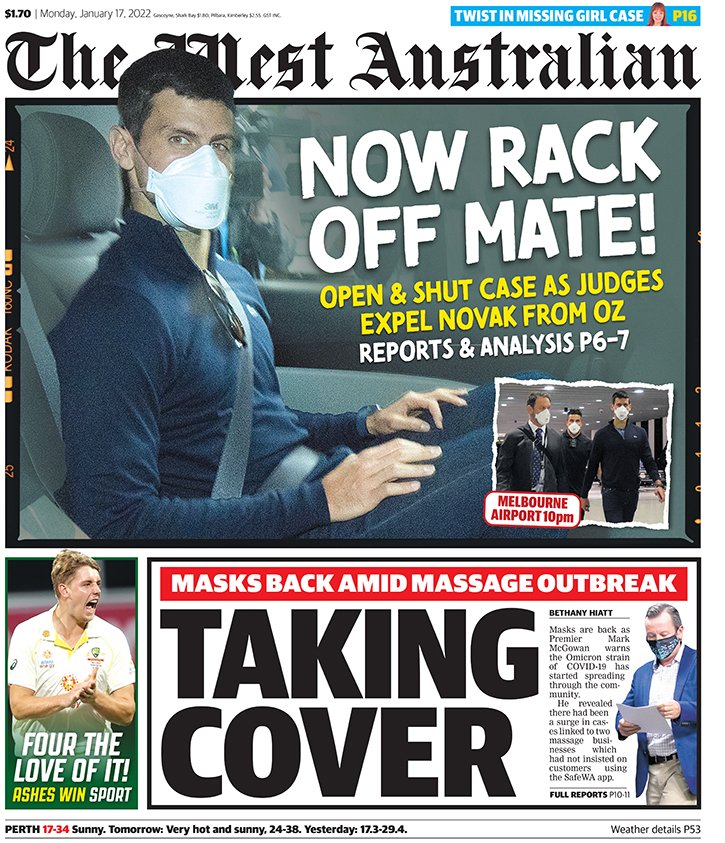 perthnow's tweet photo. The front page of Monday's The West Australian. https://t.co/aDALZ2lujF