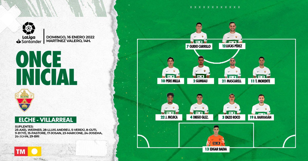 ElcheCF_Val's tweet photo. ⚔️ El nostre 1️⃣1️⃣ per a jugar davant @VillarrealCFval 

#ForçaElx 💚 https://t.co/TOqImeI06n