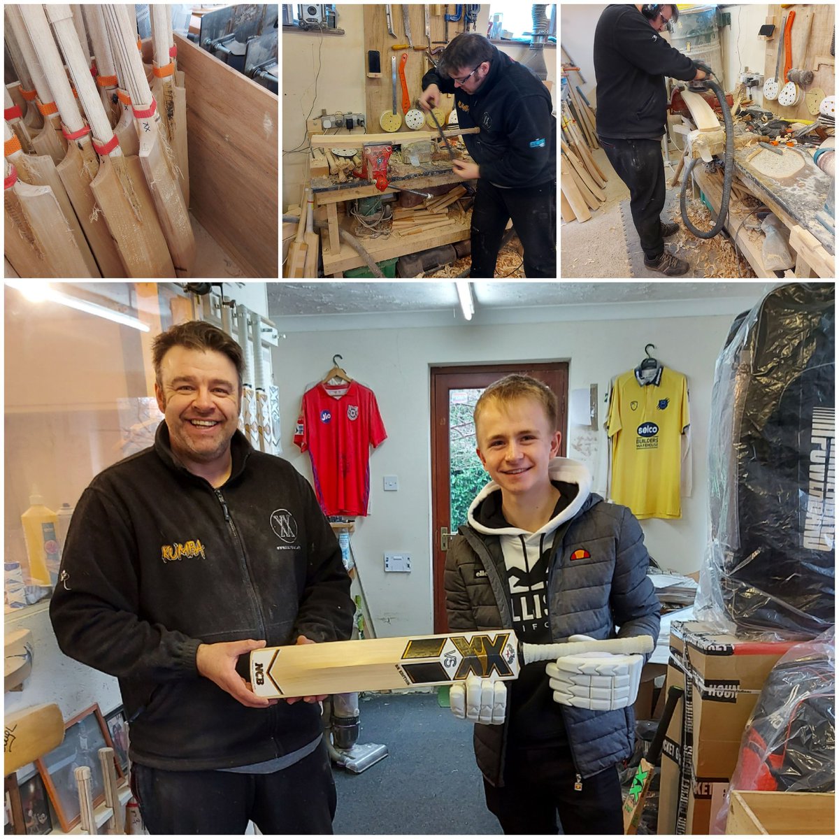 Grovsie70's tweet photo. Thank you David @xx_cricket for another fabulous bat for H. A privilege to watch a master craftsman at work. To think this bat was a 20 year old tree near Wymondham 4 months ago makes it even more special. @NorfolkCB @FramearlPE #gunbat #hopeforruns https://t.co/F7o5EQ14Ul