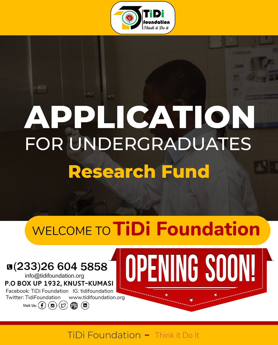TidiFoundation's tweet photo. A new year comes with a new opportunity. 

Dear undergraduates preparing to work on your final year projects follow us to secure funding.

#TidiFoundation
#undergraduate 
#Fund #Funding #AcademicEaseNow #AcademicTwitter #AcademicChatter https://t.co/YE0nJgOdxB
