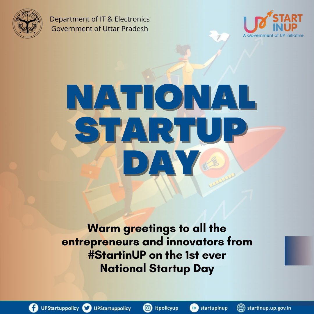 UPStartuppolicy's tweet photo. #StartinUP wishes everyone a very Happy National Startup Day.

#NationalStartupDay #startup #StartupDay #entrepreneur #Entrepreneurship #16January #startupindia #startups #business #innovation https://t.co/Hdqrtdn44k