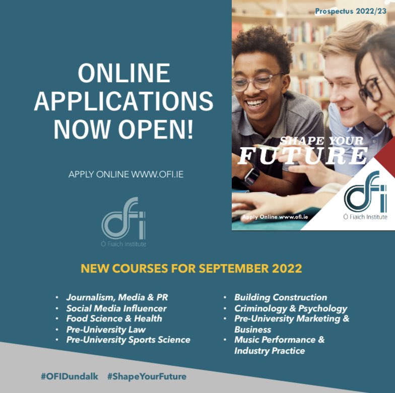 OFIDundalk's tweet photo. Have you applied for college yet? Ó Fiaich Institute has more than 50 PLC and Pre-University Courses to choose from. Details of all courses are on the https://t.co/JFFeIVRoMZ website. Click on the Apply Now button when you are ready! #OFIDundalk #TimeToApply @CareersPortal https://t.co/4RwrqTQerN