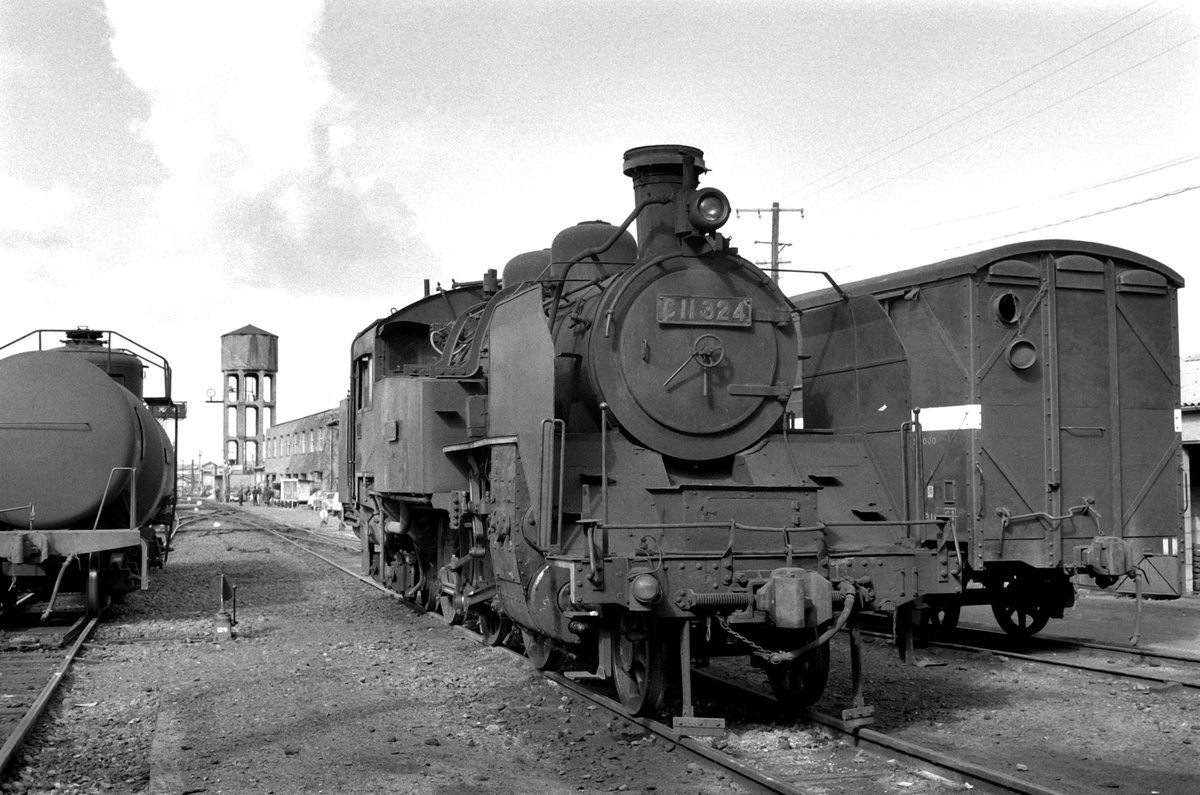 since19711's tweet photo. ✨保存機の現役時代✨
 現在は運転室のみが残る
　　C 1 1  3 2 4号機

一旦は静態保存されたが数年後にボディカットされ運転室から後部のみが梅小路蒸気機関車館に展示となった。
更にその後は京都鉄道博物館内に移され現在に至っている。

最終所属区の和歌山機関区にて
リヤ部が特徴的なフォルムだ https://t.co/uTSsq2fEtN