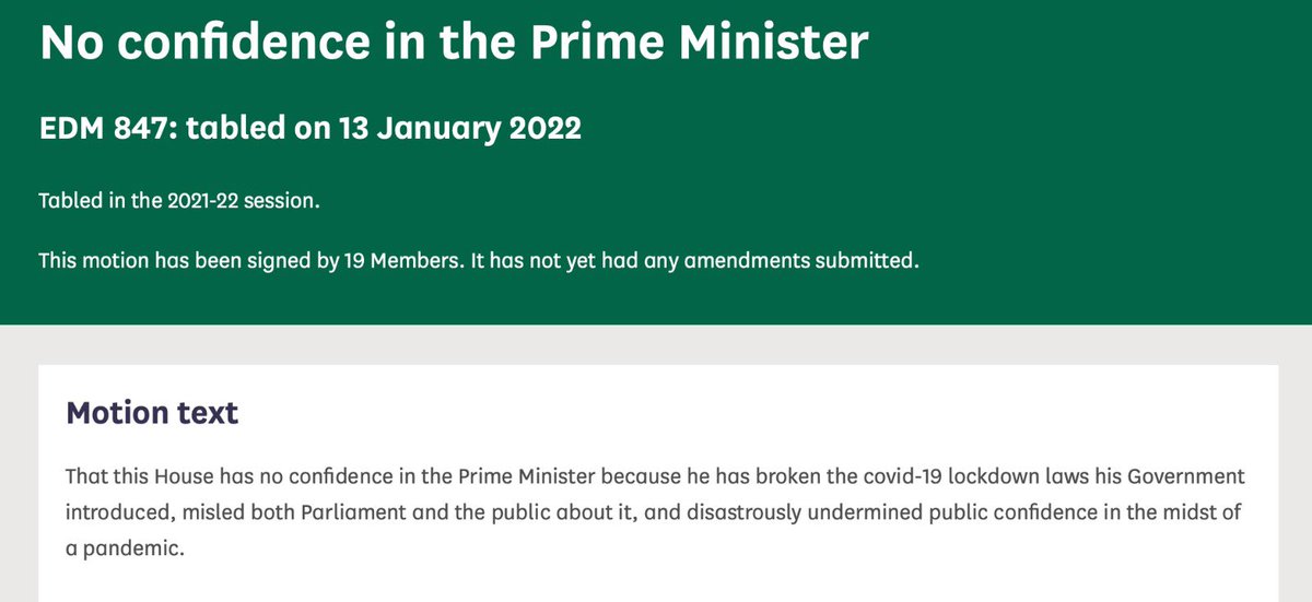 Boris Johnson has broken the law and lied to Parliament. 

<a href="/LibDems/">Liberal Democrats</a> have tabled a motion of no confidence in him and we’re calling on the Govt to let MPs vote on it. 

It's time for Conservative MPs to show where they stand.
edm.parliament.uk/early-day-moti…