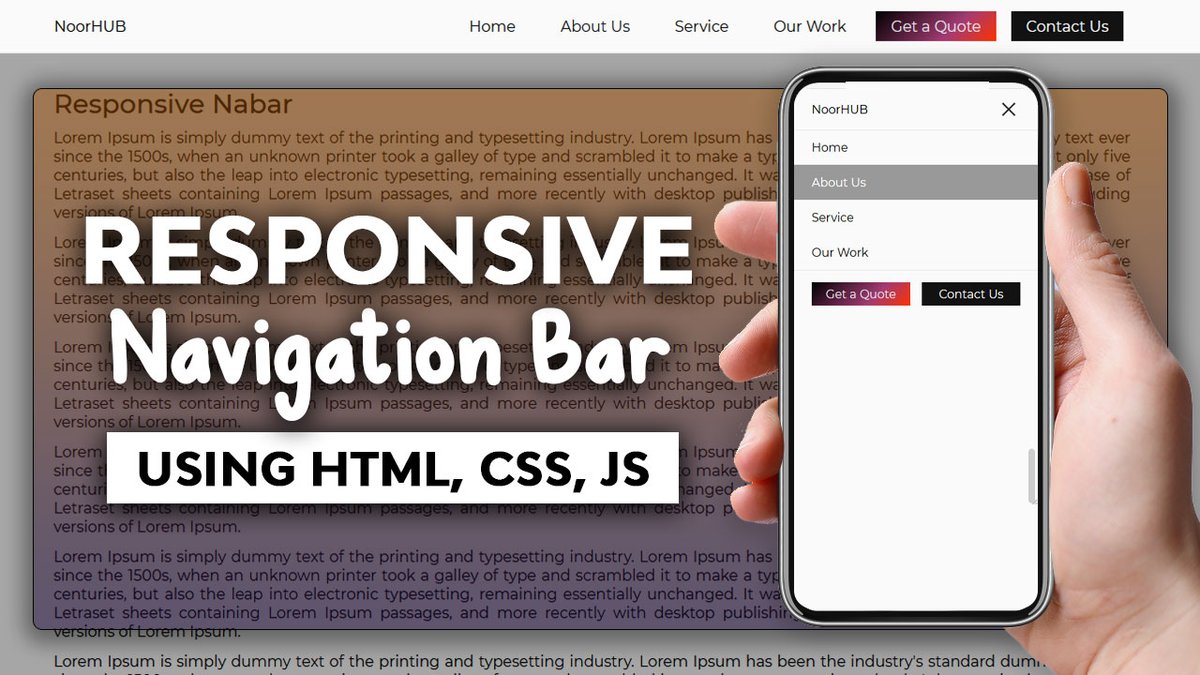 Responsive Navigation Bar With Html CSS and Javascript | NoorHUB
Tutorial Link: youtu.be/kocwdkpN_VU

#noorhub #html #html5 #css #css3 #ui #uidesign #ux #uxdesign #uiux #uxui #userinterface #onlinetutorials #uicreative #mobile
#navbar #menubar #responsive #responsivewebdesign