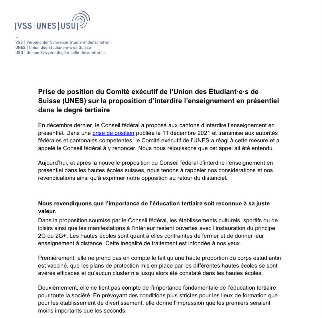 Avec le <a href="/VSSUNESUSU/">VSS | UNES | USU</a>, nous avons publié une prise de position pour exprimer notre opposition à cette mesure et écrit au Conseil fédéral.

👉🏻 Prise de position : vss-unes.ch/wp-content/upl…