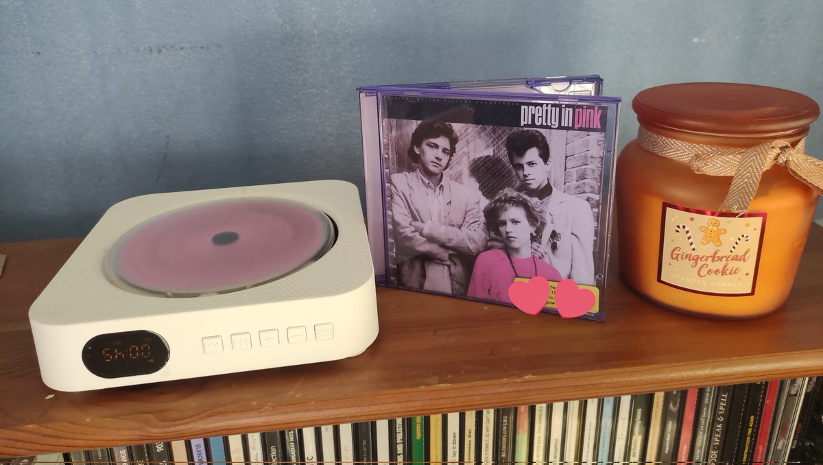 NewThea's tweet image. A week or so ago, I finally rigged up a wee CD player I'd purchased some time earlier in lockdown. Now I'm intentionally pulling out a CD to listen to daily. (Otherwise why have them?) So #SorryNotSorry about this one. Fond memories of the SF premiere of #PrettyInPink. #CDaday🎶