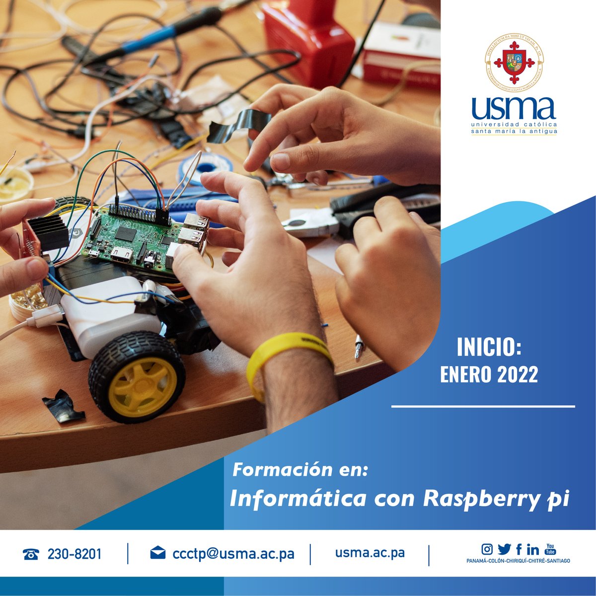 USMApanama's tweet photo. Aprende a trabajar con uno de los microordenadores más populares para el desarrollo de soluciones inteligentes para automatización, control, domótica e Iot. ¡Inscríbete ya! 🖥️
Para mayor información: ccctp@usma.ac.pa
#USMAPanamá #Curso #CCCTP #RaspberryPi https://t.co/Gn32xOhPw5