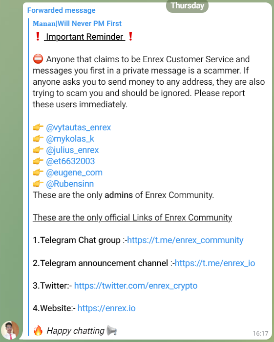 EttedevLuna's tweet photo. ⚠️WARNING!!⚠️
Make sure you are only connected with legit and Official #Enrex Communities and admins.
Scammers are aware #ENRX is a great project &amp; are baiting other people who want in.
@enrex_crypto 
TG
https://t.co/yk6OjMBgpx
https://t.co/H3oYRN7VkA
Web
https://t.co/RjoNOD6LBn https://t.co/vWK2wBO2FU