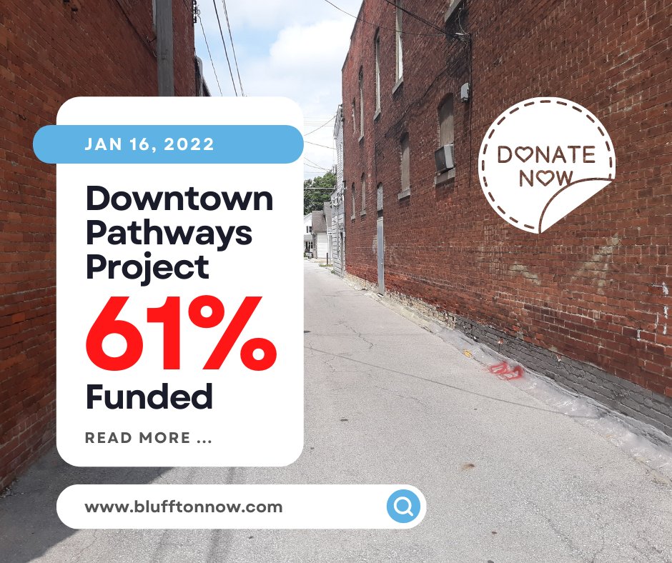 bluffton_now's tweet photo. The downtown pathways project has now reached 61% funded!  Help us continue to make improvements to our downtown today by going to https://t.co/pqTXQxWRlP to get updated information about the project and donation information. #blufftonnow #downtownpathwaysproject https://t.co/vh2zrt5bO4
