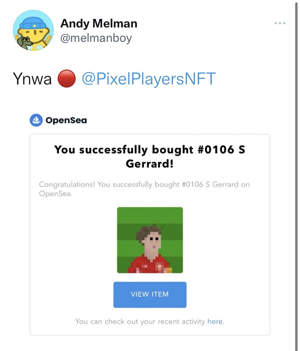 PixelPlayersNFT's tweet photo. 🚨TRANSFER UPDATE🚨
PixelPlayer #0106 S Gerrard has been signed for 0.03eth by Liverpool fan @melmanboy! 🔴⚪️⚽️
Welcome to the club! Steven Gerrard has found a great home, and.. we love the lemons 🍋
#NFTArtist #NFT #PixelPlayersNFT #LFC #YNWA #LFCFanArt #SoccerCards https://t.co/Ep5vIdTtUy