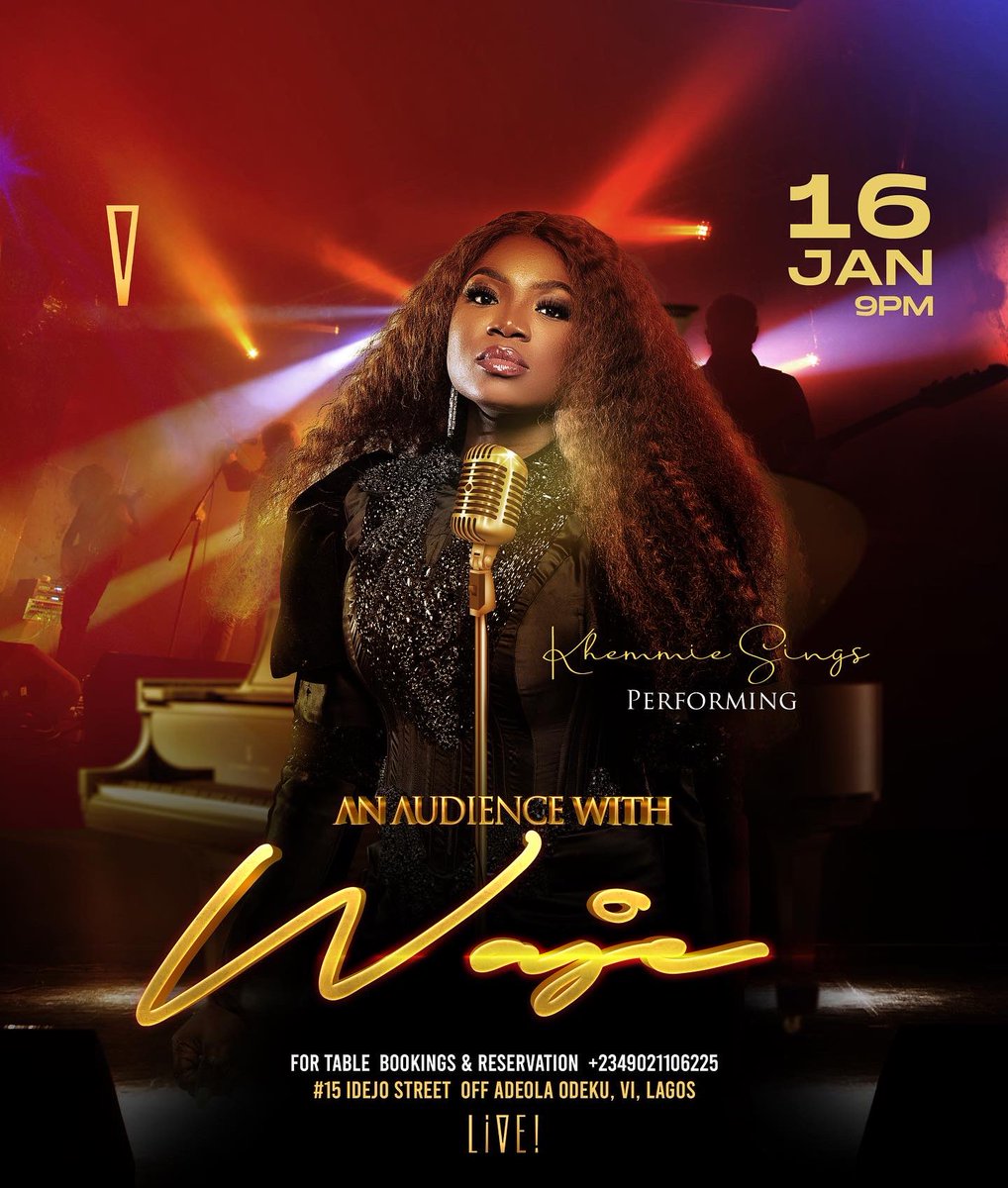 Livelounge_ng's tweet photo. It's going down at Live! TONIGHT!!

An Audience with WAJE (@officialwaje )

Featuring @richassani and @khemmiesings

For table bookings &amp; reservations kindly Call 09021106225.

#livelounge #ExperienceLive #LiveLoungeNG
#richassani #anaudiencewithwaje #waje
#laughoutlive https://t.co/WdDDvMAtlF