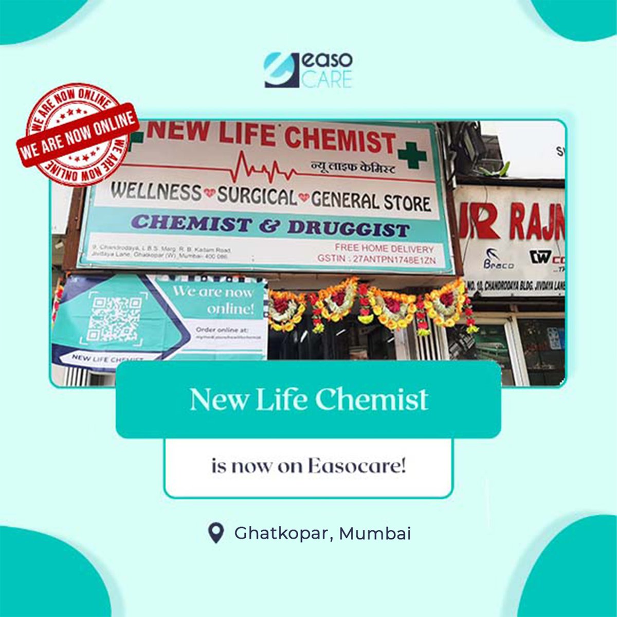 easocare's tweet photo. 🚀 New Life Chemist is now online!

Powered by Easocare, New Life Chemist is now ready to accept orders online in and around Ghatkopar, Mumbai 📍

🔗 Store Link: https://t.co/KI8Is0rTly https://t.co/t7KDfXJz21
