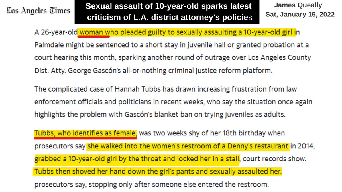 fem_mb's tweet photo. 😡THIS is how trans activists get away with saying  women &amp; girls are in no danger from having TiMs in our bathrooms, locker rooms, etc.

Because when one sexually assaults a 10-yr-old girl in a restaurant women's bathroom, US media reports a 'woman' did it. #notourcrimes https://t.co/ZARXald1MC