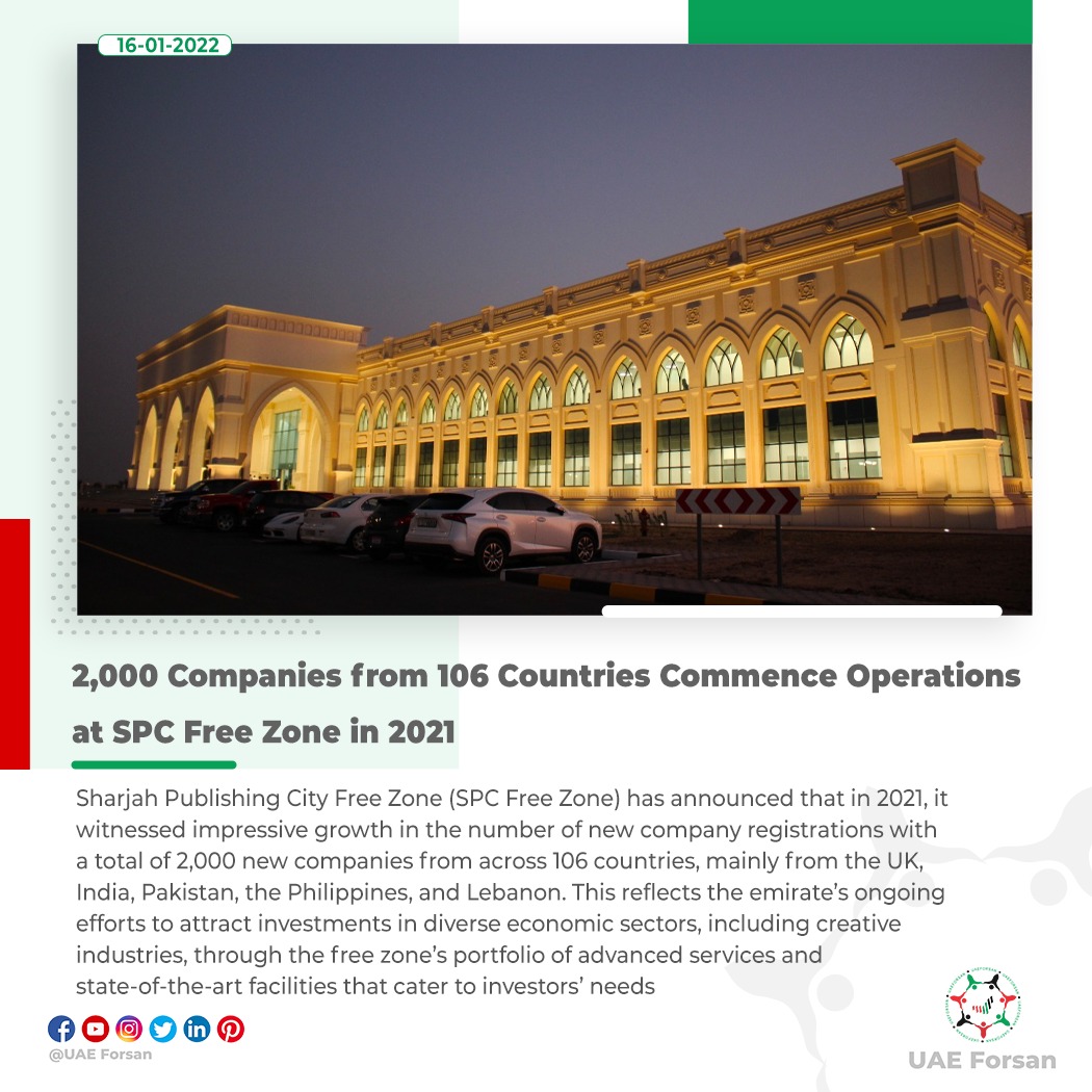 UAE_Forsan's tweet photo. 2,000 Companies from 106 Countries Commence Operations at SPC Free Zone in 2021
#Sharjah
#SPCFreeZone
#SPCFZ
#BusinessSetupSharjah
@SPCFreeZone https://t.co/zs2VJJvZhR