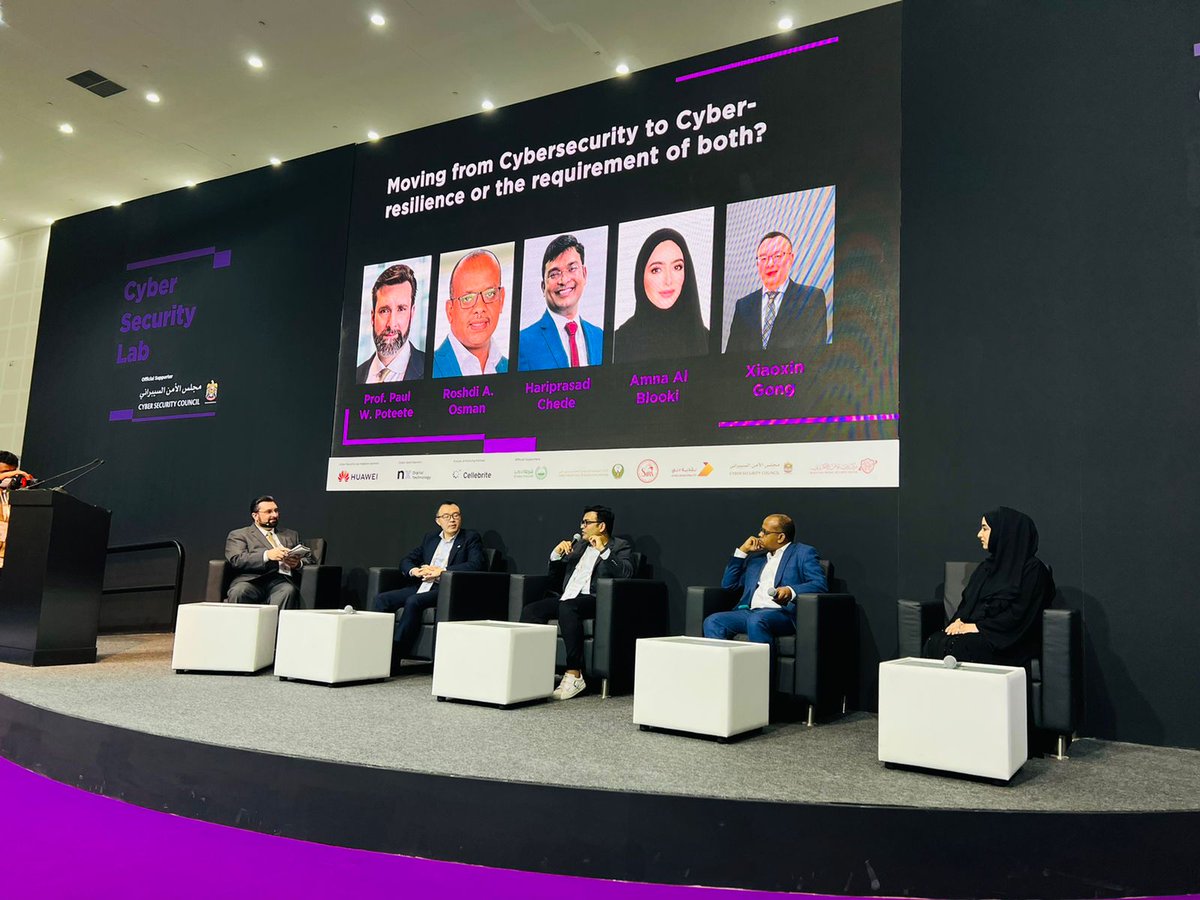 IntersecExpo's tweet image. 🎙Live from our #CyberSecurityLab, Don’t miss the panel discussion about - Moving from Cybersecurity to Cyber-resilience or the requirement of both?

Moderator - Prof. Paul W. Poteete
Speakers:
Roshdi A. Osman
Mrs Amna Al Blooki
Hariprasad Chede
Xiaoxin Gong