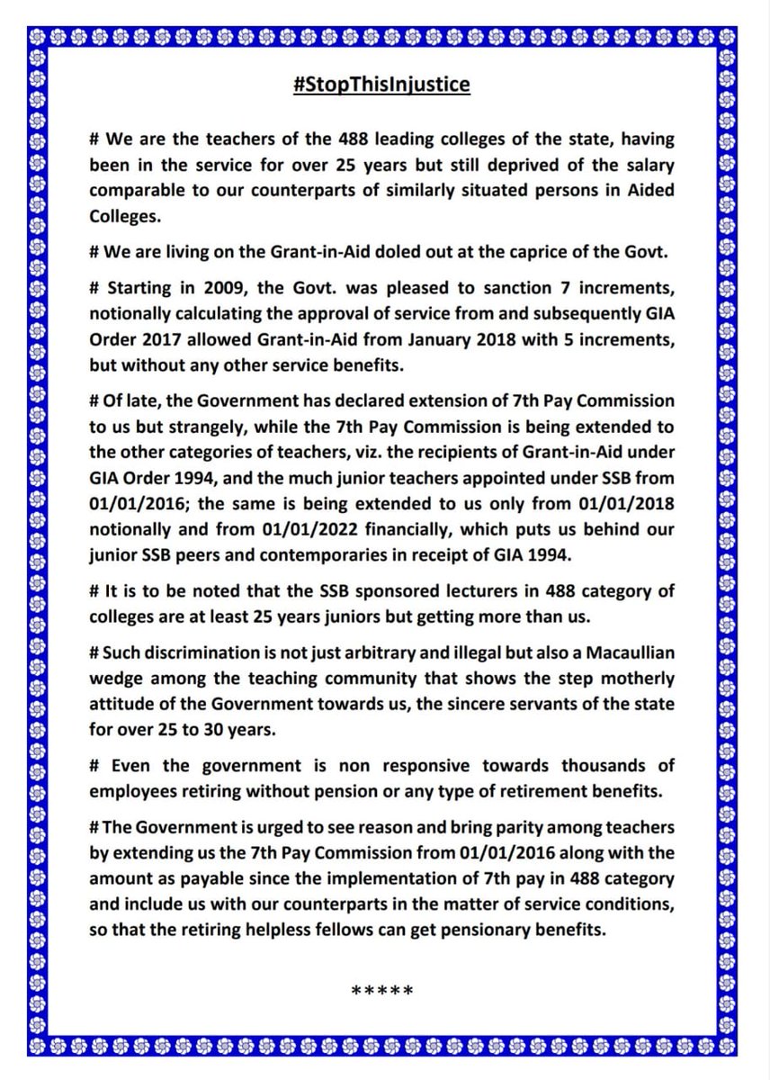 aoactea's tweet photo. #StopThisInjustice
We the employees of 488 category, premier colleges of Odisha appeal to the govt. to consider our justified grievances. Please do not degrade our self-esteem. A popular govt. should and will do the needful. https://t.co/MfIREPFEQK