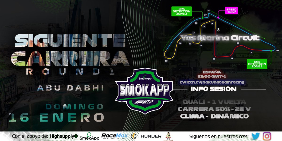 ‼️SMOKAPP F1 CUP‼️

Llegó el gran día hoy a las 22:00h 🕙 arranca el primer GP de la temporada en Abu Dabhi en el circuito de Yas Marina, desde las 21:30h 🕤 estarán en cabina <a href="/HTR_dePereira/">HTR_dePereira</a> y @HTR_ScorPionCBR.

🎥 En directo desde Twitch 👇🏿
twitch.tv/hakunateamraci…

#GoHTR