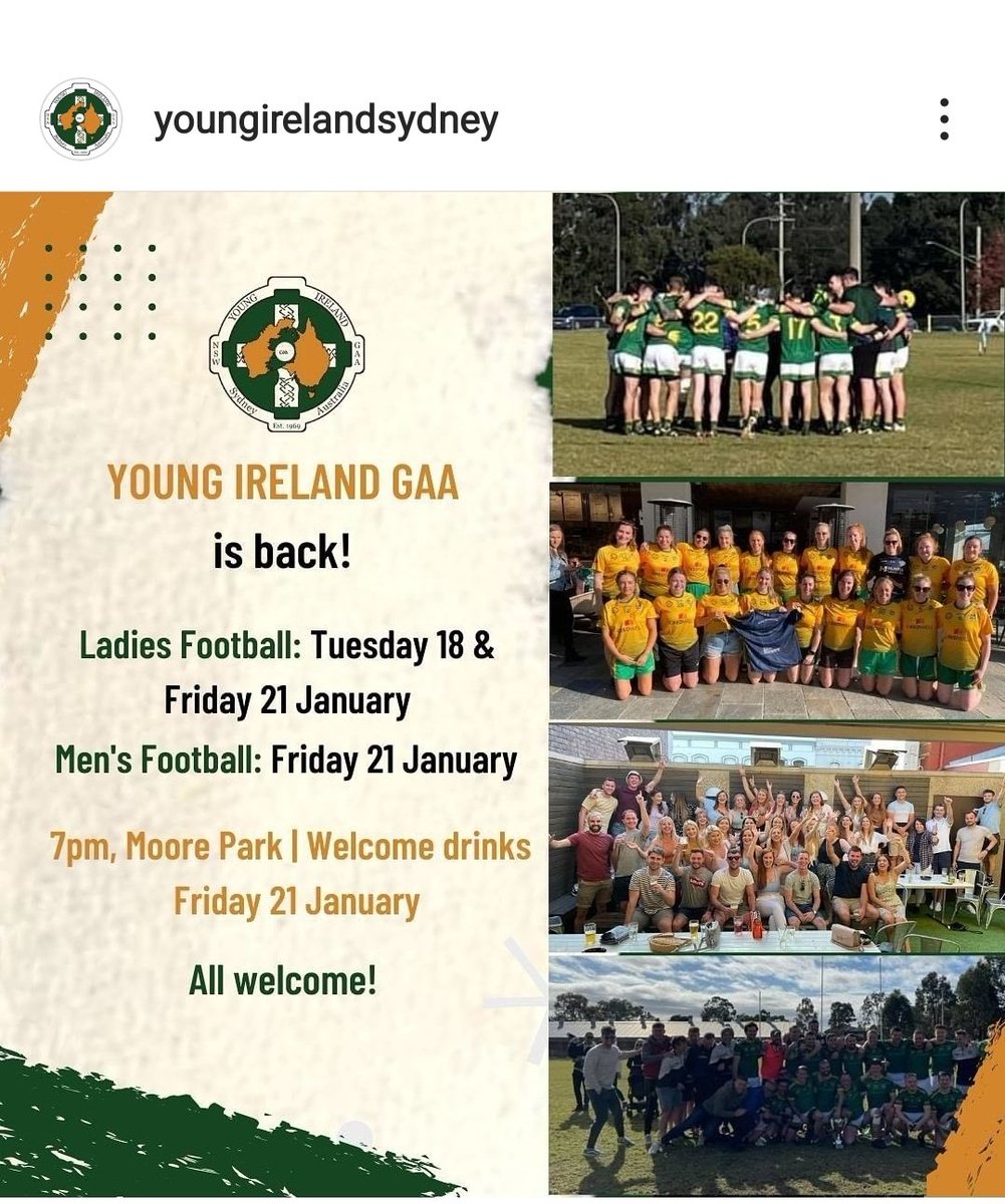 Playing GAA is a Great way to make new friends and keep Fit! Any1 Male/Female looking to Kick Ball in Sydney in 2022, get in touch! 🟢🟡 #YoungIrelandsSydney