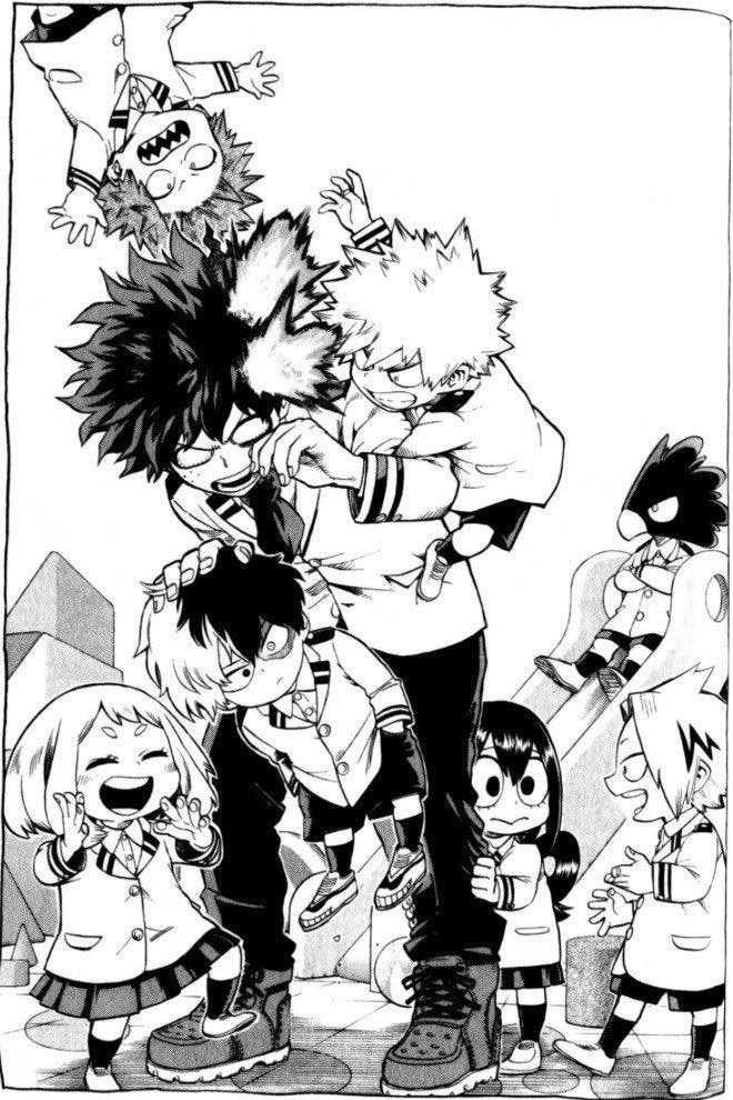 I love how in this official art Hori drew Bakugou and Uraraka as the mischievous kids of the class 😩 