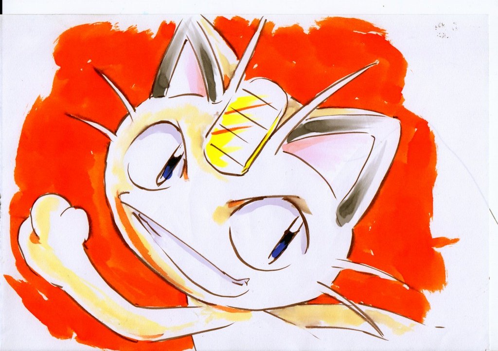 meowth no humans solo pokemon (creature) smile traditional media cat blue eyes  illustration images