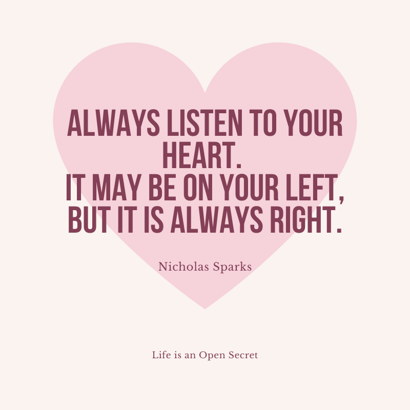 SisZabrina's tweet photo. "Always listen to your heart. It may be on your left, but it is always right." -- Nicholas Spark ❤️ ❤️ ❤️
#quoteoftheday #nicholasspark #heart https://t.co/Y6tOuerslk
