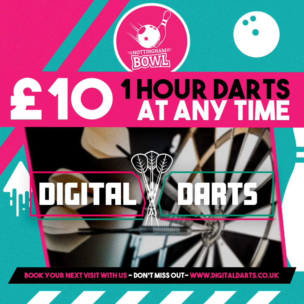 NottinghamBowl's tweet photo. Make your next visit to the bowl something to remember with our Digital darts 🎳

Get an hour of darts for only £10 at any time! Tag your bowling buddies below and see who's joining you for a different kind of darts 🎯

https://t.co/gLQDA6feLg

#NottinghamBowl #Bowling #Darts https://t.co/LjHV7ePisb